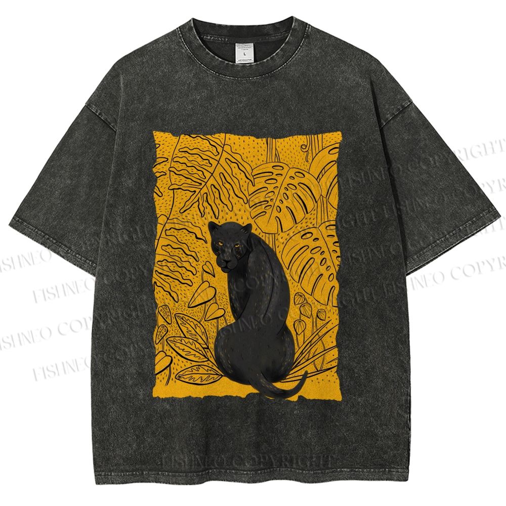 Unisex Panther in Yellow Jungle Printed Washed Tee