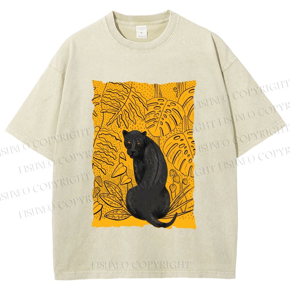 Unisex Panther in Yellow Jungle Printed Washed Tee