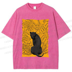 Unisex Panther in Yellow Jungle Printed Washed Tee