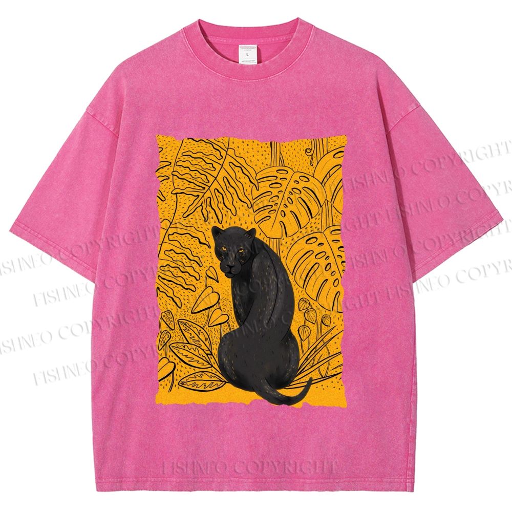 Unisex Panther in Yellow Jungle Printed Washed Tee