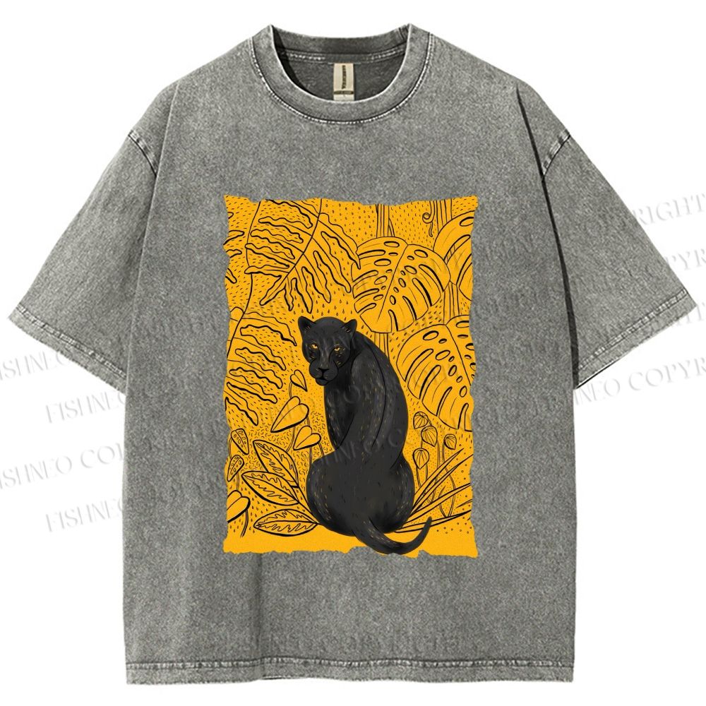 Unisex Panther in Yellow Jungle Printed Washed Tee