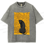 Unisex Panther in Yellow Jungle Printed Washed Tee