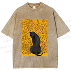 Unisex Panther in Yellow Jungle Printed Washed Tee