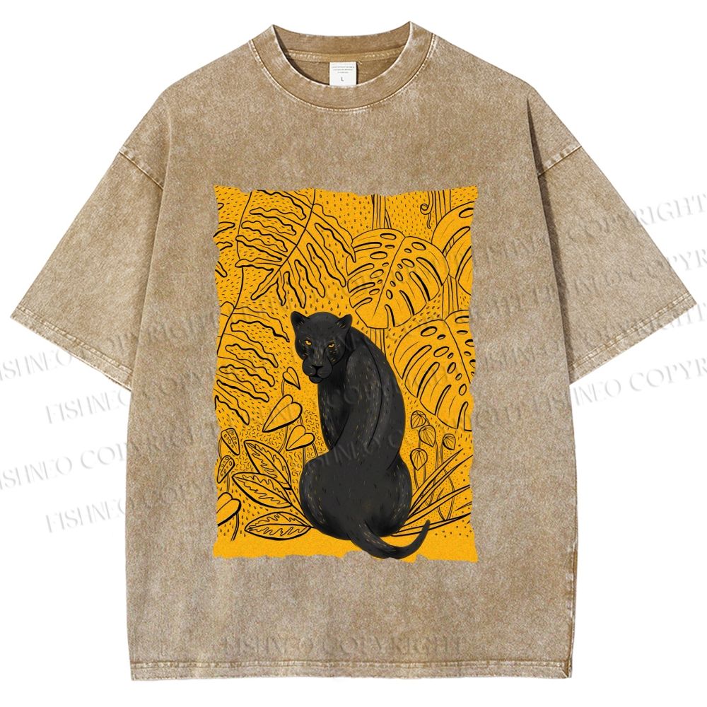 Unisex Panther in Yellow Jungle Printed Washed Tee