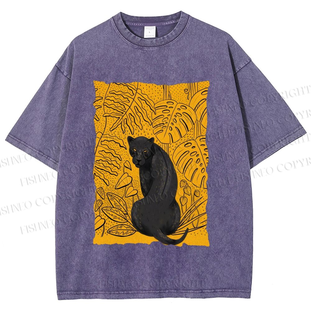 Unisex Panther in Yellow Jungle Printed Washed Tee