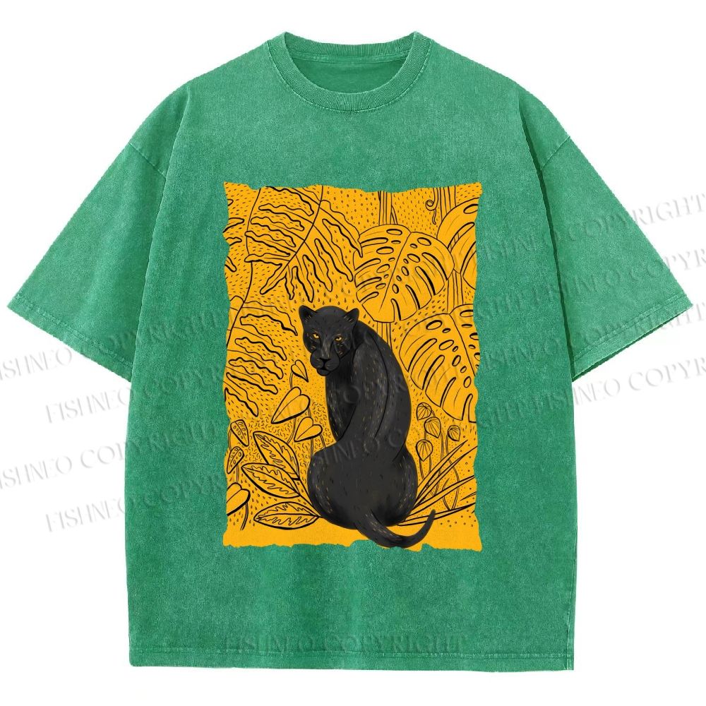 Unisex Panther in Yellow Jungle Printed Washed Tee