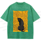 Unisex Panther in Yellow Jungle Printed Washed Tee