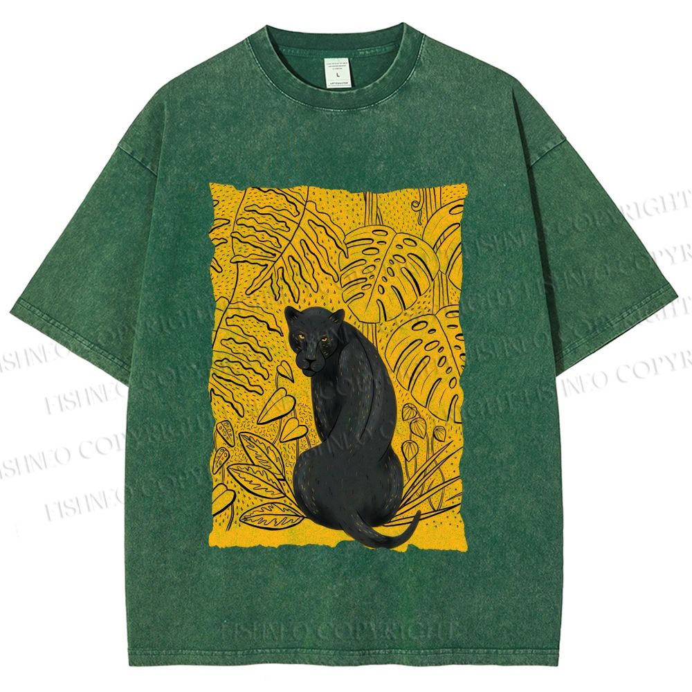 Unisex Panther in Yellow Jungle Printed Washed Tee