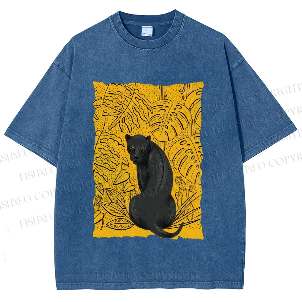 Unisex Panther in Yellow Jungle Printed Washed Tee