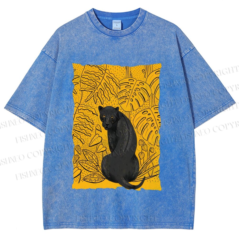 Unisex Panther in Yellow Jungle Printed Washed Tee
