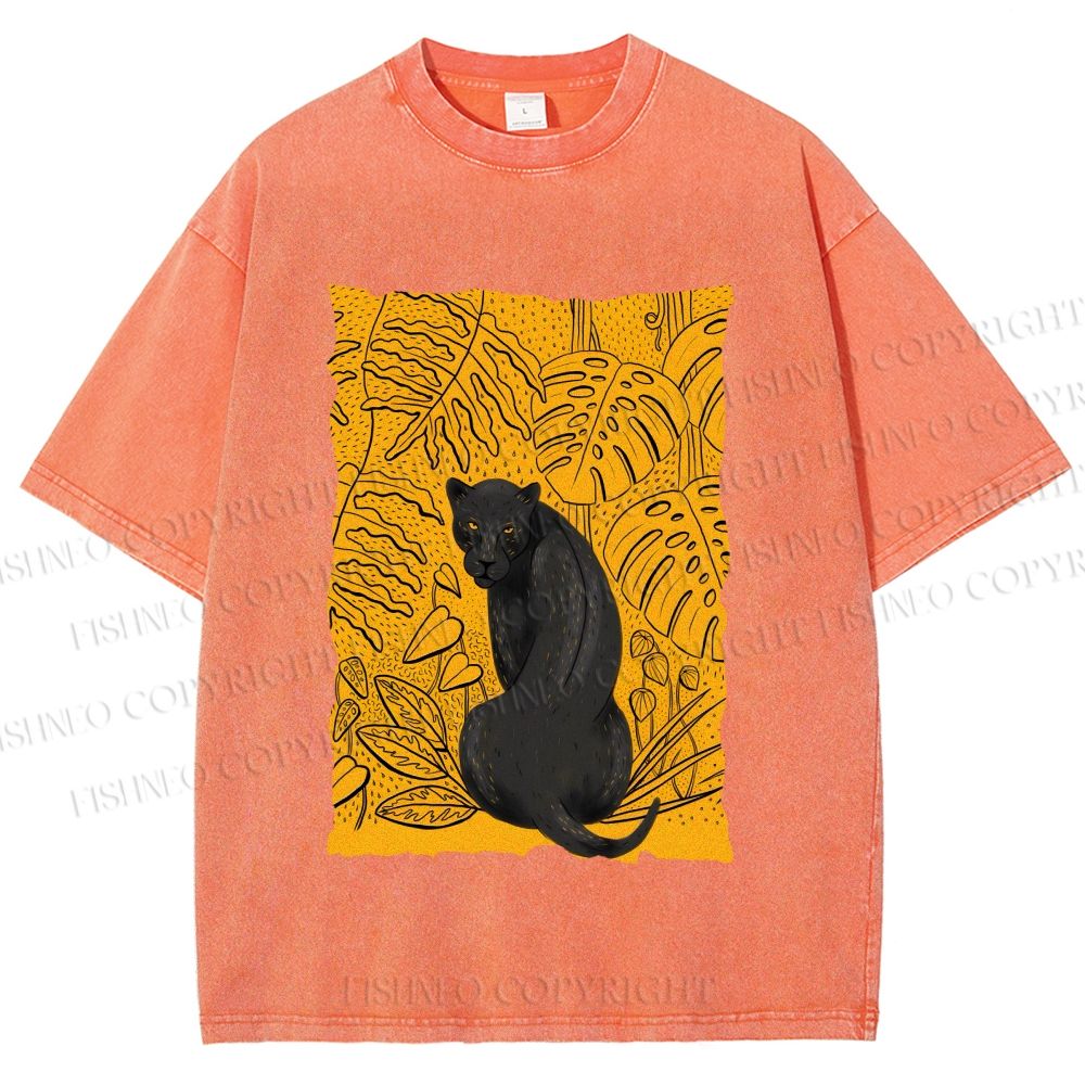 Unisex Panther in Yellow Jungle Printed Washed Tee