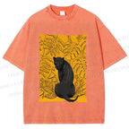 Unisex Panther in Yellow Jungle Printed Washed Tee