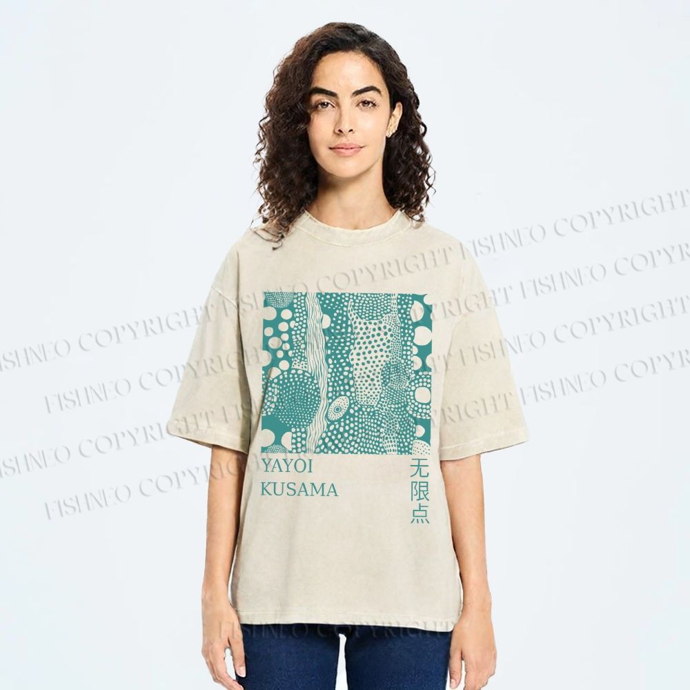 Unisex Yayoi Kusama Dots Printed Washed Tee