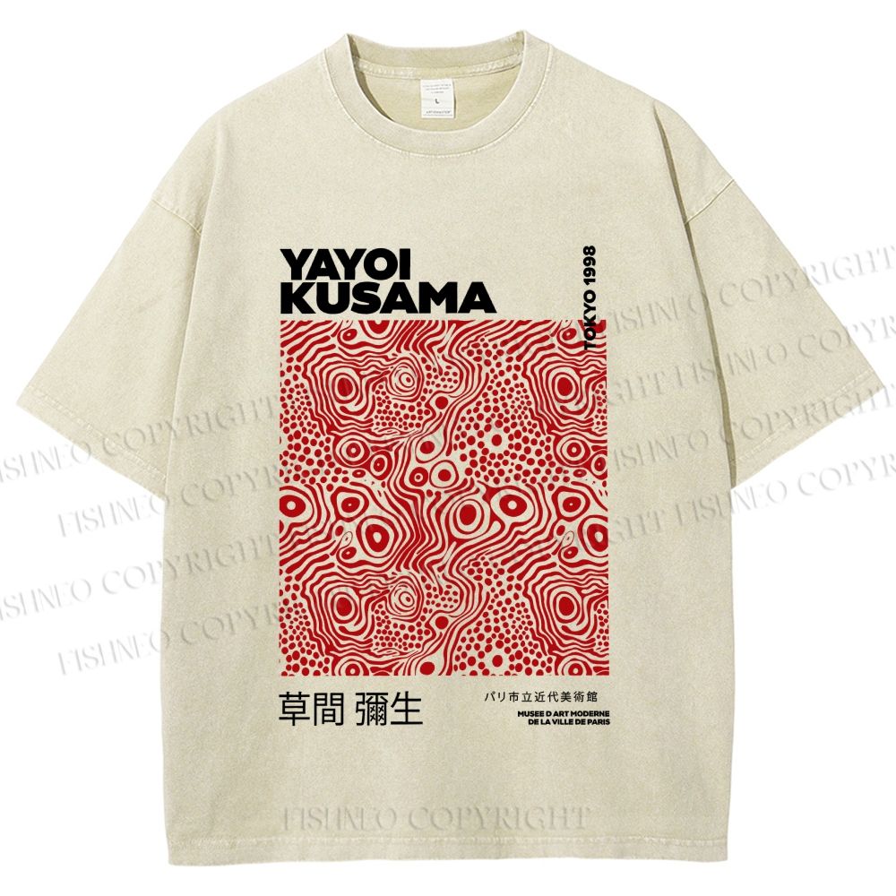 Unisex Yayoi Kusama Red Dots Printed Washed Tee