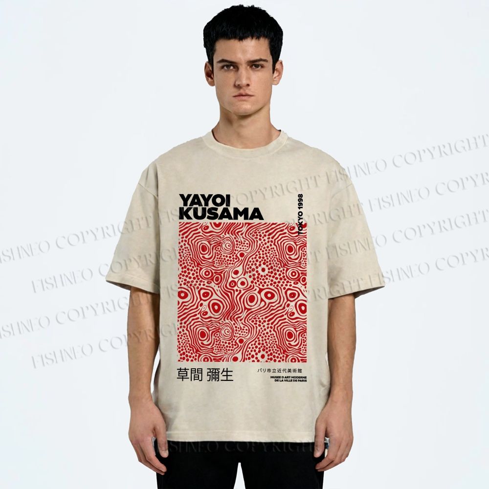 Unisex Yayoi Kusama Red Dots Printed Washed Tee
