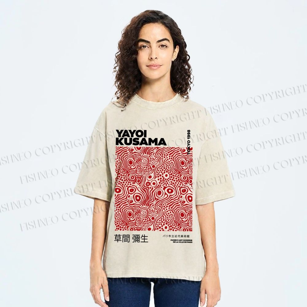 Unisex Yayoi Kusama Red Dots Printed Washed Tee