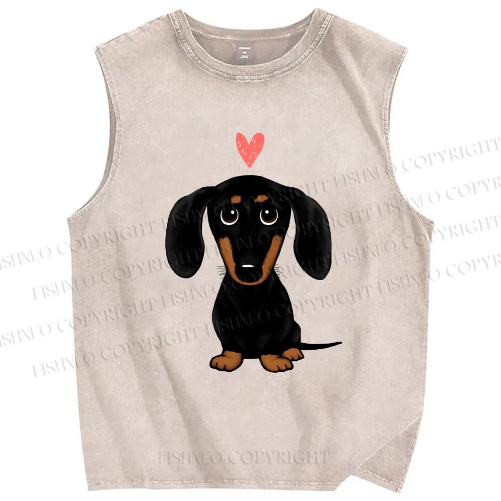 Unisex Cute Dachshund Printed Washed Tank Top
