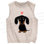 Unisex Cute Dachshund Printed Washed Tank Top