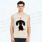 Unisex Cute Dachshund Printed Washed Tank Top