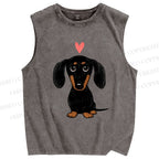 Unisex Cute Dachshund Printed Washed Tank Top
