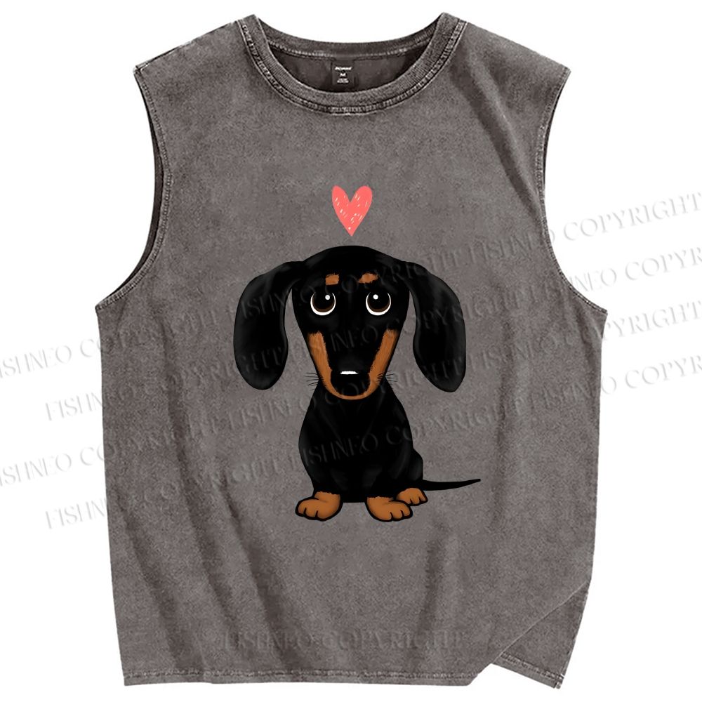 Unisex Cute Dachshund Printed Washed Tank Top
