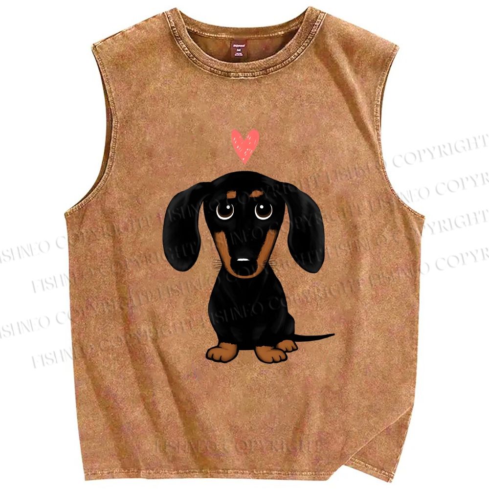 Unisex Cute Dachshund Printed Washed Tank Top