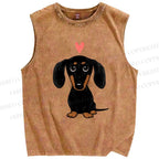 Unisex Cute Dachshund Printed Washed Tank Top