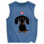 Unisex Cute Dachshund Printed Washed Tank Top