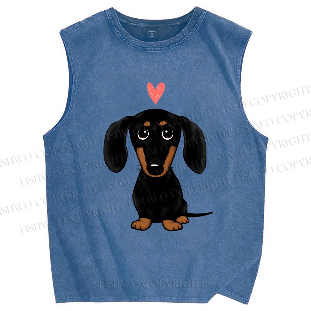 Unisex Cute Dachshund Printed Washed Tank Top