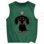 Unisex Cute Dachshund Printed Washed Tank Top