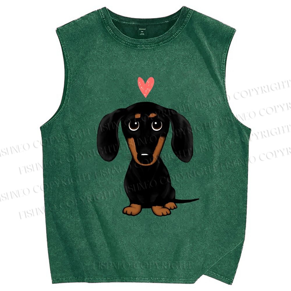 Unisex Cute Dachshund Printed Washed Tank Top