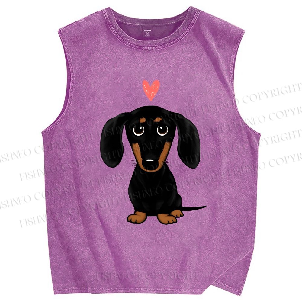 Unisex Cute Dachshund Printed Washed Tank Top