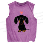 Unisex Cute Dachshund Printed Washed Tank Top