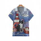 Tokyo Tower Landscape With Cat Aloha Hawaiian Shirt