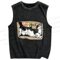 Unisex Cat In Box Printed Washed Tank Top