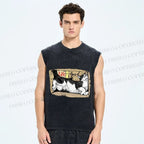 Unisex Cat In Box Printed Washed Tank Top