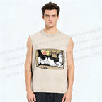 Unisex Cat In Box Printed Washed Tank Top