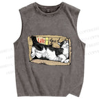 Unisex Cat In Box Printed Washed Tank Top