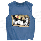 Unisex Cat In Box Printed Washed Tank Top