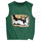 Unisex Cat In Box Printed Washed Tank Top