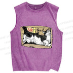 Unisex Cat In Box Printed Washed Tank Top