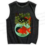 Unisex Koi Fish in Tank Printed Washed Tank Top
