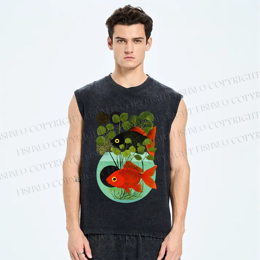 Unisex Koi Fish in Tank Printed Washed Tank Top