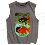 Unisex Koi Fish in Tank Printed Washed Tank Top