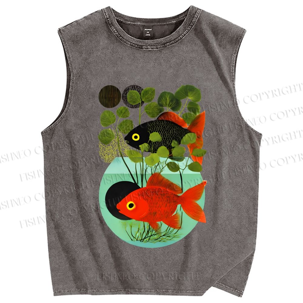 Unisex Koi Fish in Tank Printed Washed Tank Top