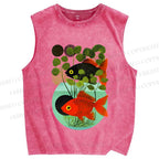 Unisex Koi Fish in Tank Printed Washed Tank Top