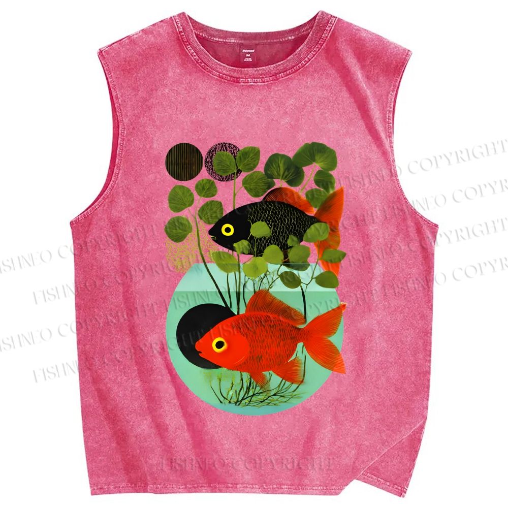 Unisex Koi Fish in Tank Printed Washed Tank Top
