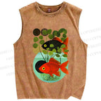 Unisex Koi Fish in Tank Printed Washed Tank Top