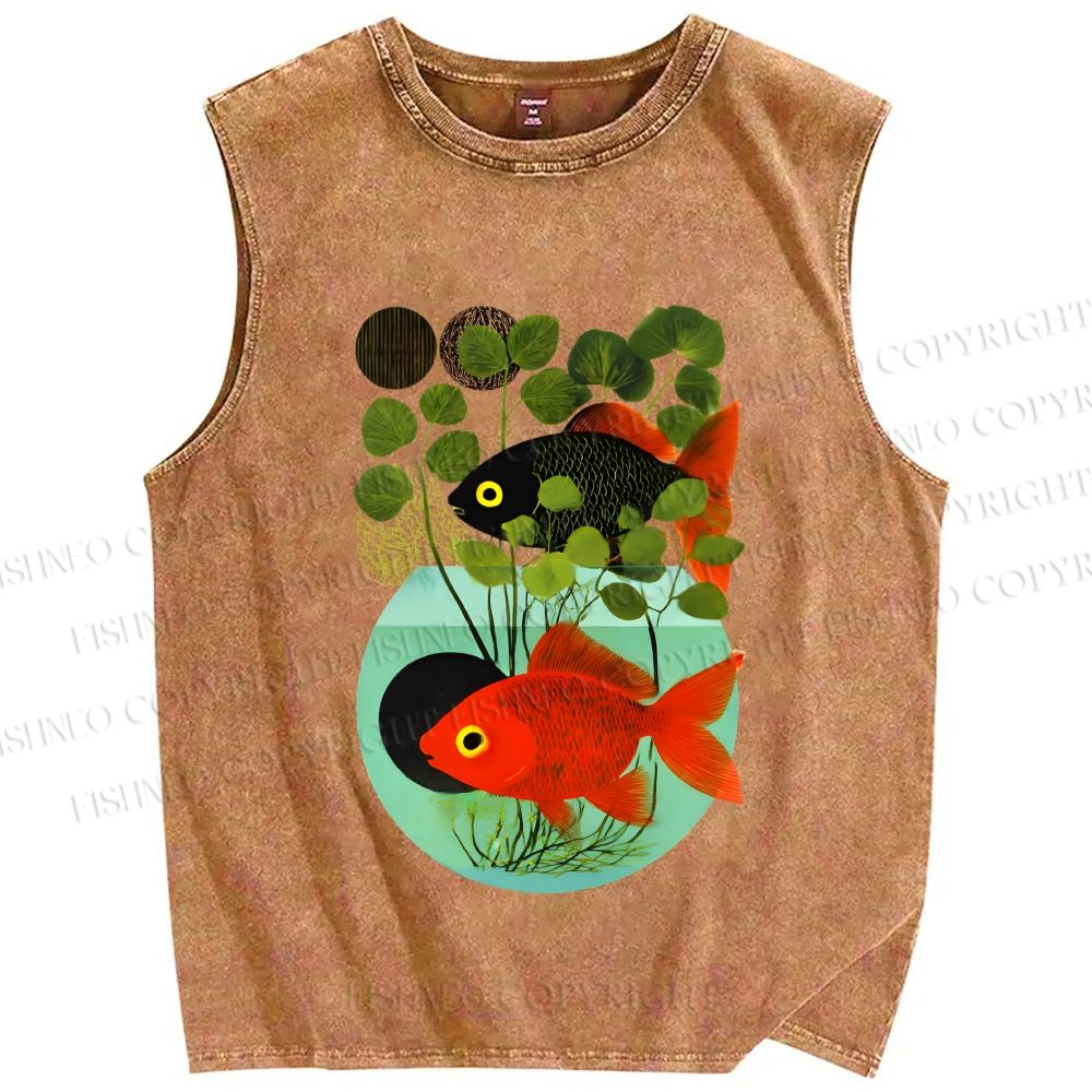 Unisex Koi Fish in Tank Printed Washed Tank Top