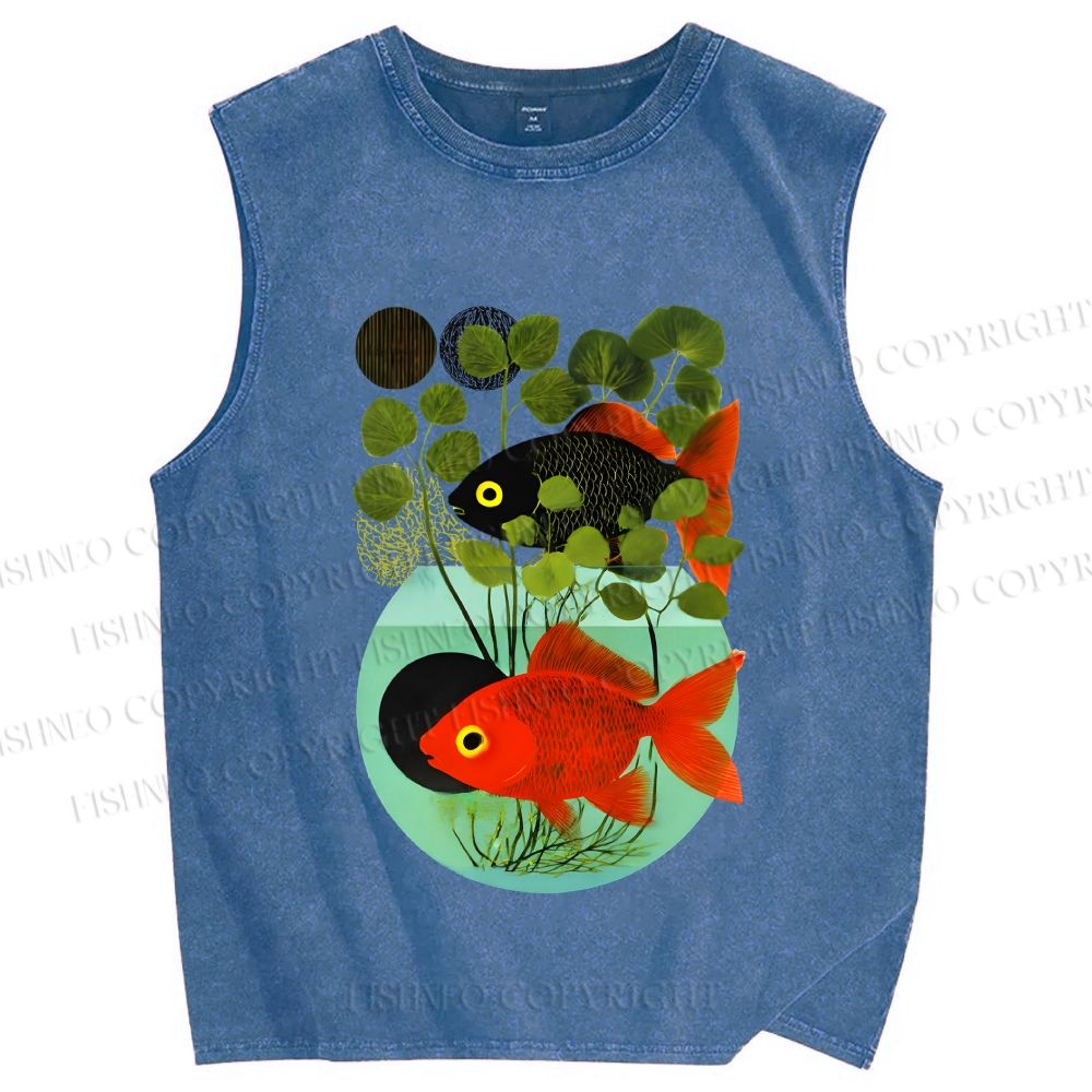 Unisex Koi Fish in Tank Printed Washed Tank Top